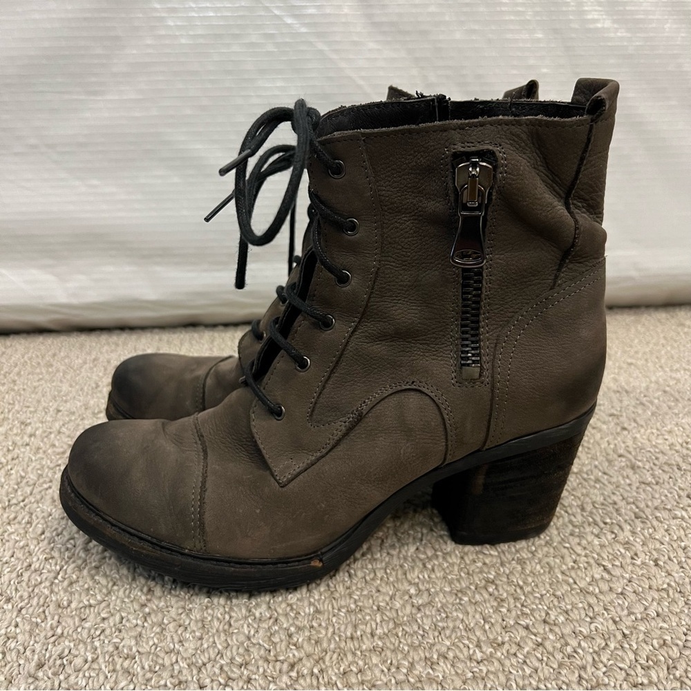 Tribe Italy Gray Leather Heeled Lace Up Boots Side Zip Women’s Size 39 US 8,